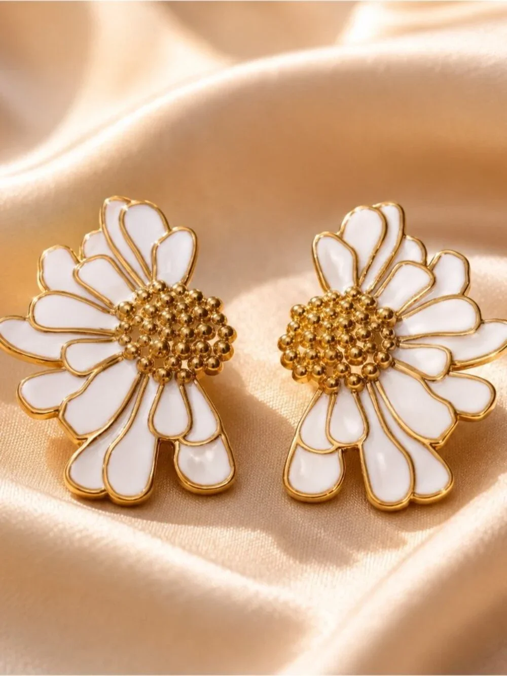White and Gold Daisy Statement Earrings